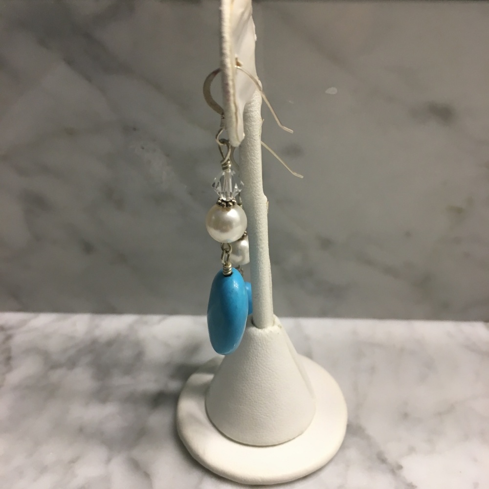 Turquoise, Pearl and Swarovski Crystal Earrings - Picture 6 of 6